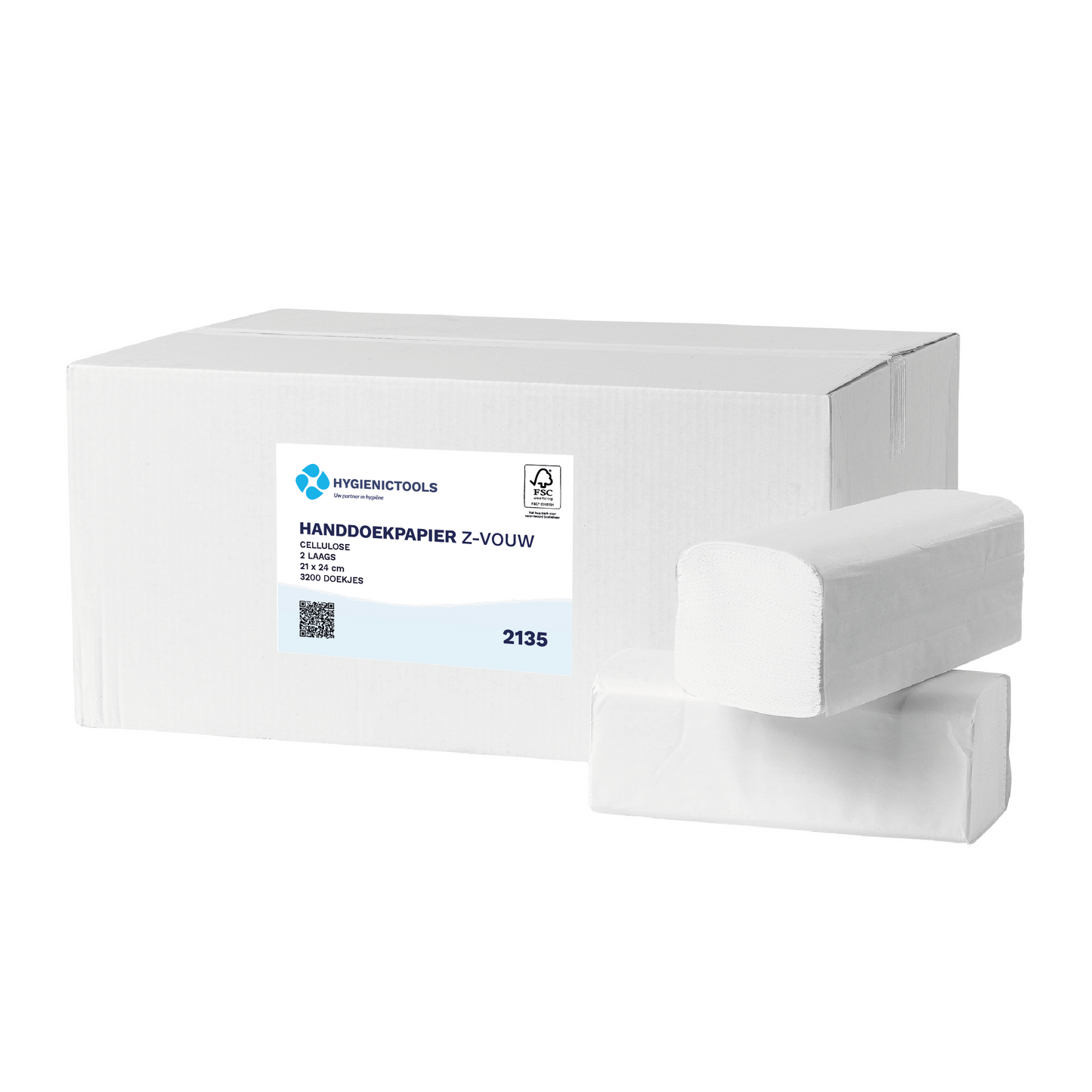 Handdoekpapier Z-vouw, cellulose 2 laags - 3200 doekjes | 2135